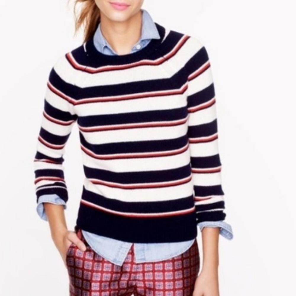 NWOT J.Crew Collection Cashmere Sweater XS Shrunken Striped Crew